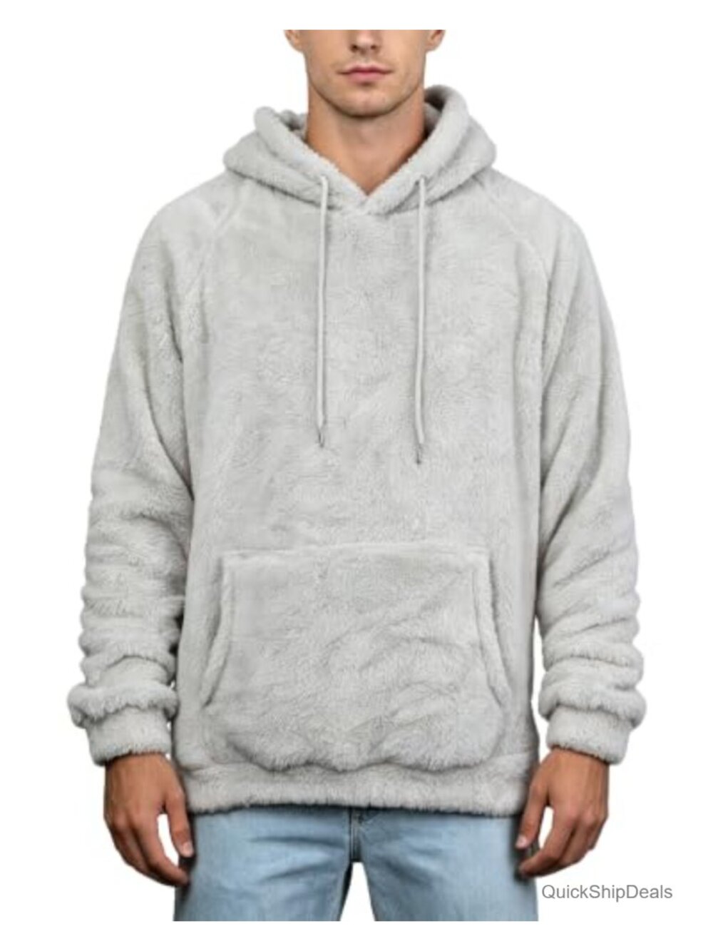 Fuzzy Sherpa Hoodie Fleece Pullover with Pouch Pocket